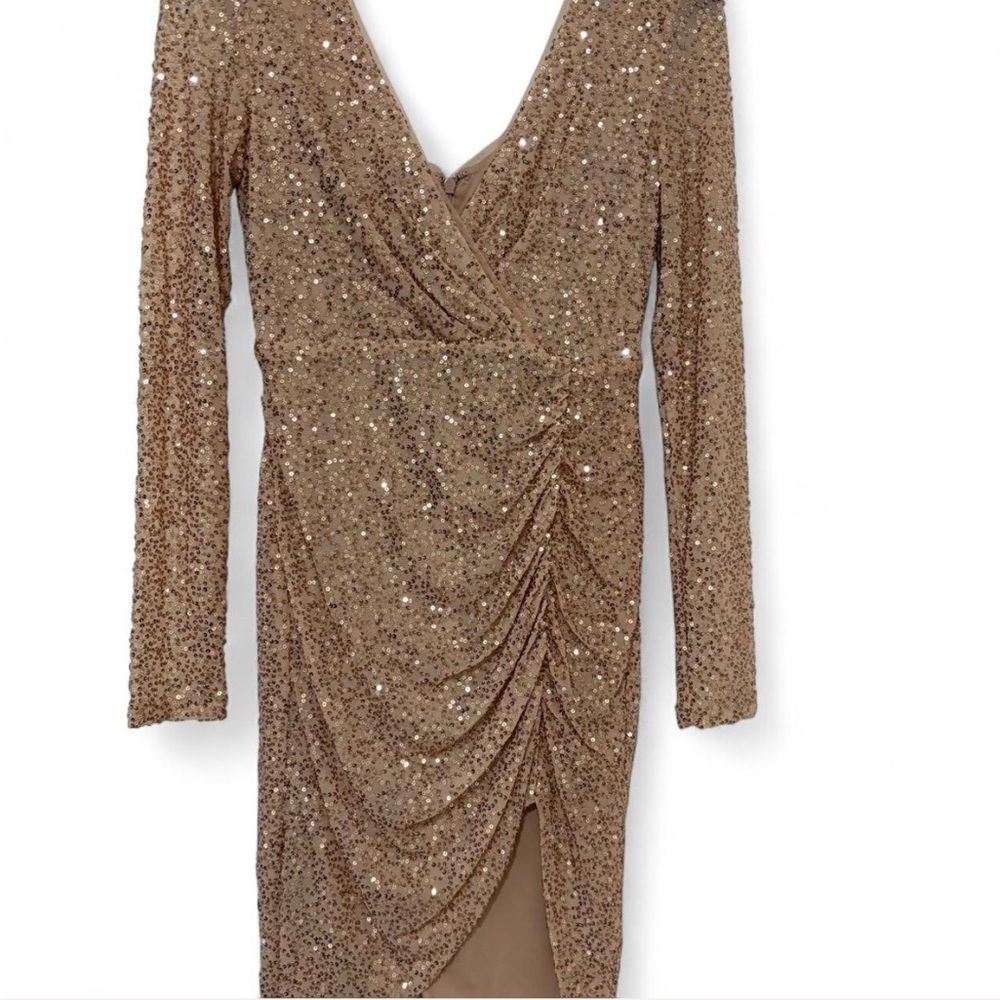 Aqua Gold Sequin Long Sleeve Dress Size S